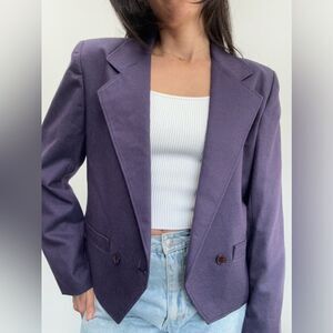 Givenchy Eggplant Purple 100% Wool Cropped Boxy Blazer Double Breast Size S